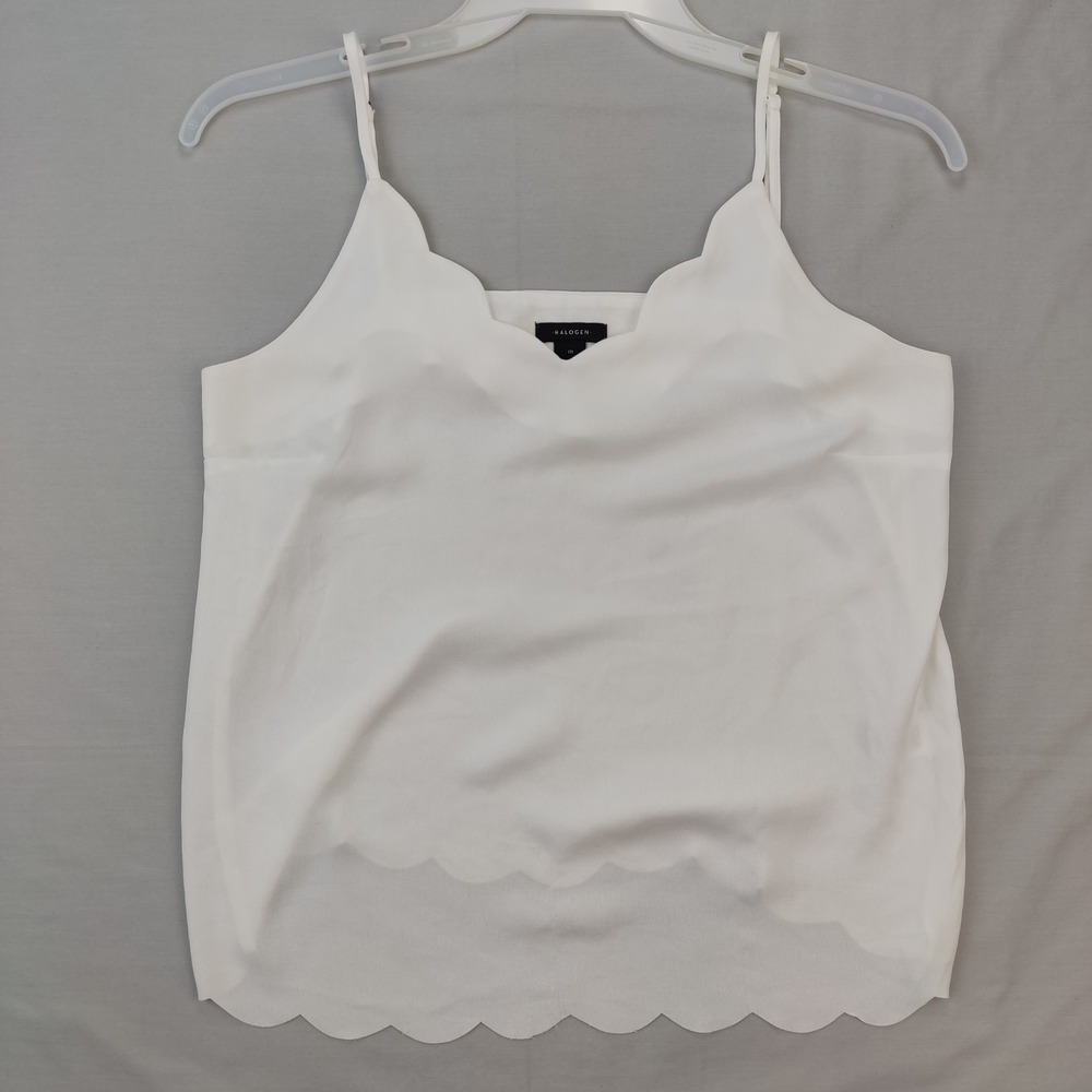 Halogen Camisole Womens M White Scallop Neck and‎ Hem Adjustable Strap Tank Top